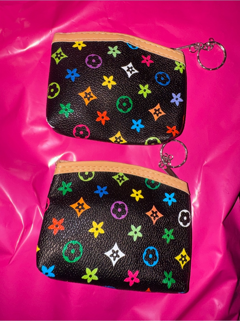2/ Multi-colored monogram keychain mini coin pouches- NEW